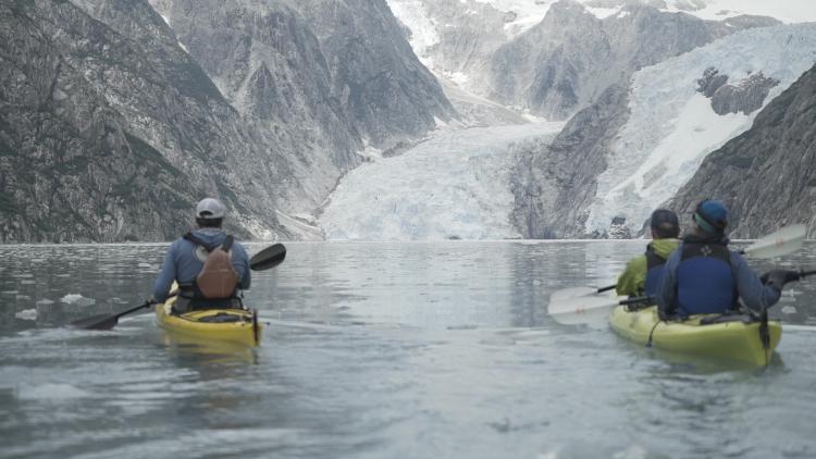 Kayaking in front of Northwestern Glacier